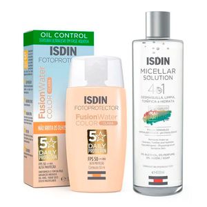 Kit Protetor Solar Facial Isdin Fusion Water Cor Clara FPS50 50ml + Água Micelar Isdin Solution 400ml