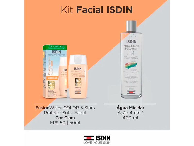 kit-protetor-solar-facial-isdin-fusion-water-cor-clara-fps50-50ml-agua-micelar-isdin-solution-400ml-farmacia-online-drogal