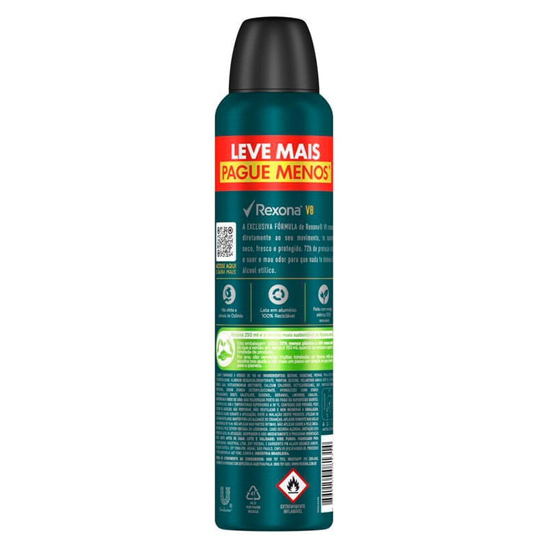 Rexona Men V8 Aerosol 250ml: Proteção Antitranspirante