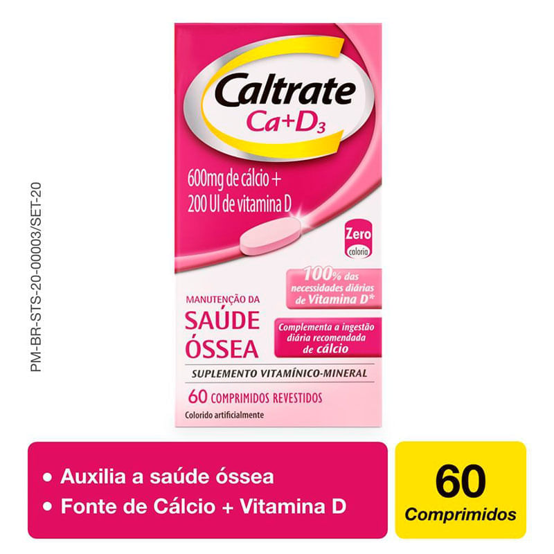 Caltrate Ca+d3 600mg+200ui 60 Comprimidos Revestidos