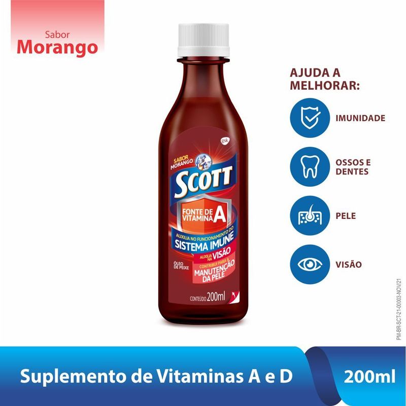 Vitaminas A e D Emulsão Scott Sabor Morango 200ml