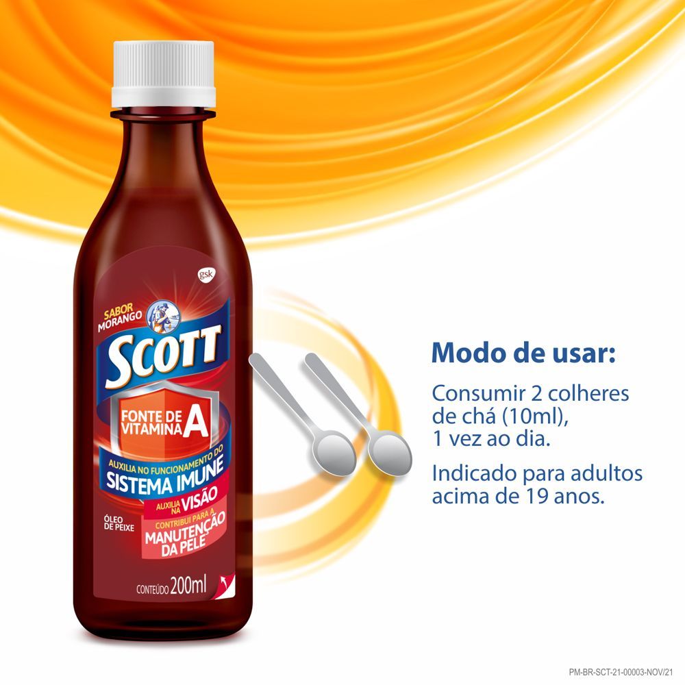 Vitaminas A e D Emulsão Scott Sabor Morango 200ml