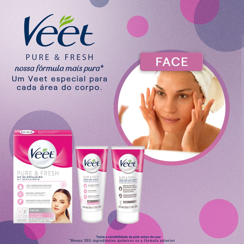 Kit de Depilação Facial Veet Pure & Fresh 1 Creme Depilatório 50ml
