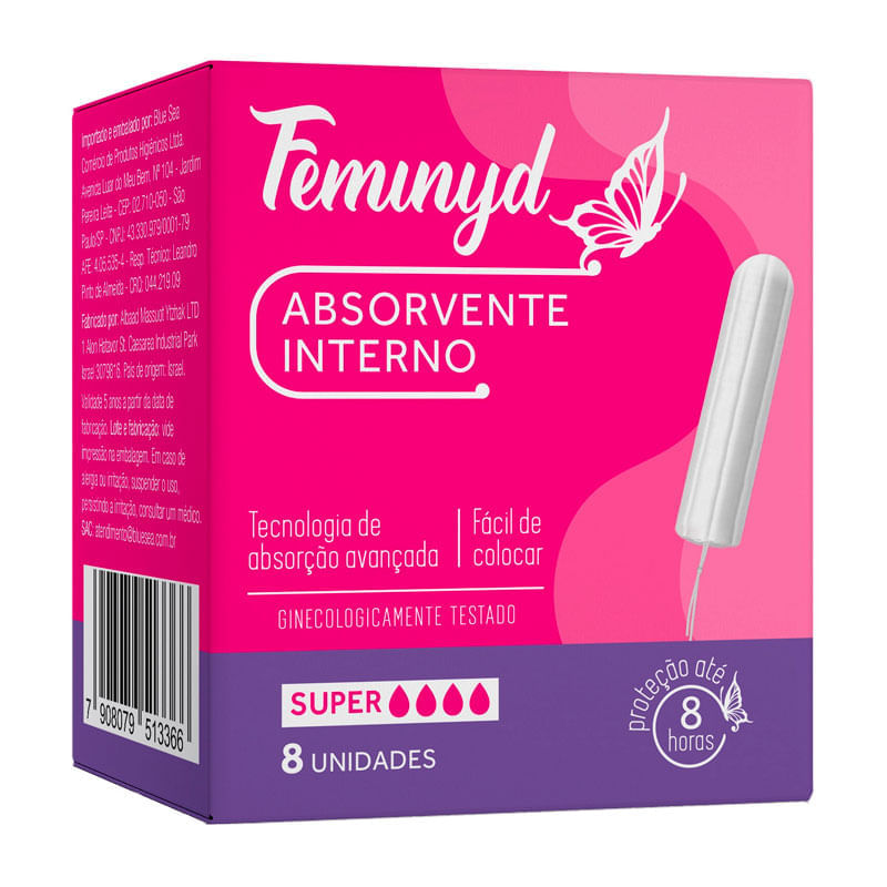 Absorvente Interno Feminyd Super 8 Unidades | Farmácia Online Drogal