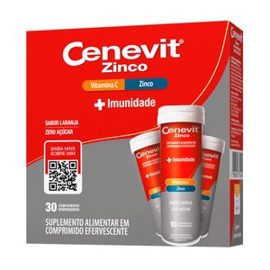 Suplemento Alimentar Cenevit Zinco + Imunidade Sabor Laranja 30 Comprimidos Efervescentes