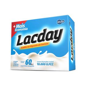 Suplemento Alimentar Lacday 10.000 U.FCC Enzima Lactase 60 Comprimidos Mastigáveis