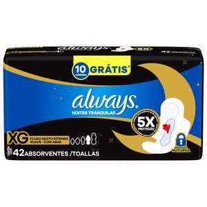 Absorvente Always Noites Tranquilas Suave Com Abas Tamanho XG 42 Unidades