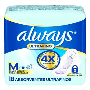 Absorvente Always Ultrafino Seca Fluxo Moderado Com Abas Tamanho M 8 Unidades