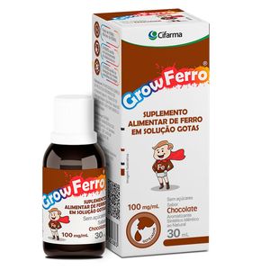 Suplemento Alimentar Infantil Grow Ferro 100mg/ml Solução Gotas Sabor Chocolate 30ml