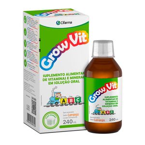 Suplemento Alimentar de Vitaminas e Minerais Infantil Grow Vit Solução Oral Sabor Laranja 240ml + Copo Dosador