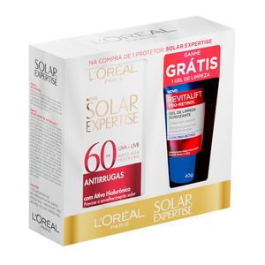 Kit L'Oreal Paris Solar Expertise Protetor Solar Facial FPS60 Antirrugas 40g + Gel de Limpeza Suavizante 40g