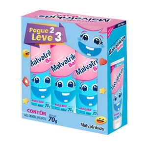 Kit Gel Dental Malvatrikids Baby Sem Flúor Anticárie Sabor Tutti-Frutti 70g Leve 3 Pague 2
