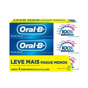 Kit Creme Dental Oral-B Flúor Menta Refrescante 50g 3 Unidades