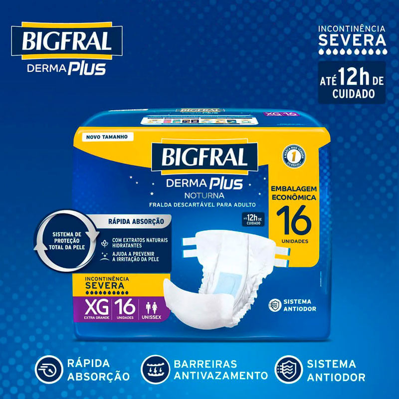 Fralda Adulto Bigfral Derma Plus Noturna XG - Compre na Drogal