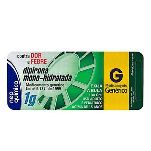Dipirona Monoidratada 1g Neo Química 4 Comprimidos