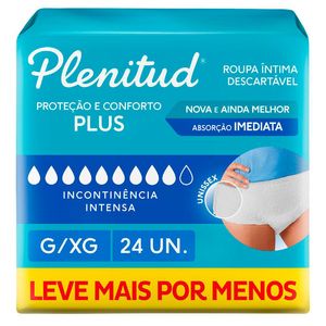 Roupa Íntima Plenitud Plus Unissex Incontinência Intensa G/XG 24 Unidades