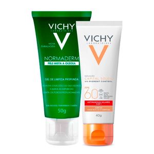Kit Protetor Solar Facial Vichy Capital Soleil UV Pigment Control FPS60 Cor 3.0 40g + Gel de Limpeza Profunda Normaderm 50g