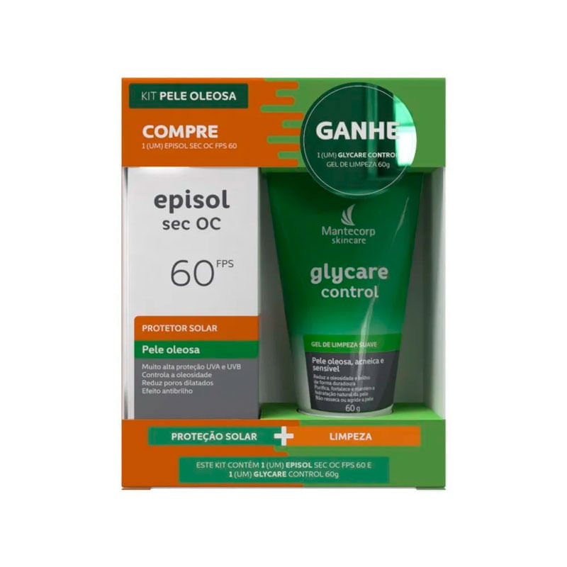 Kit Mantecorp Protetor Solar Episol Sec Oc Fps60 Pele Oleosa 60ml + Gel  De Limpeza Glycare Control 60g