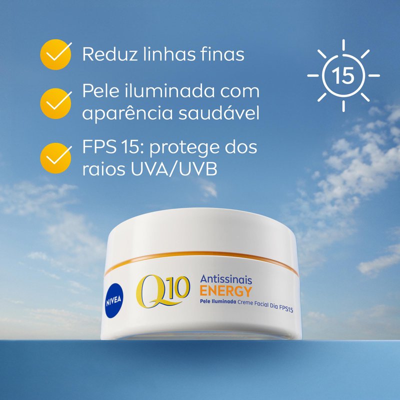 Creme Facial Antissinais Nivea Q10 Energy Dia FPS15 - Drogal