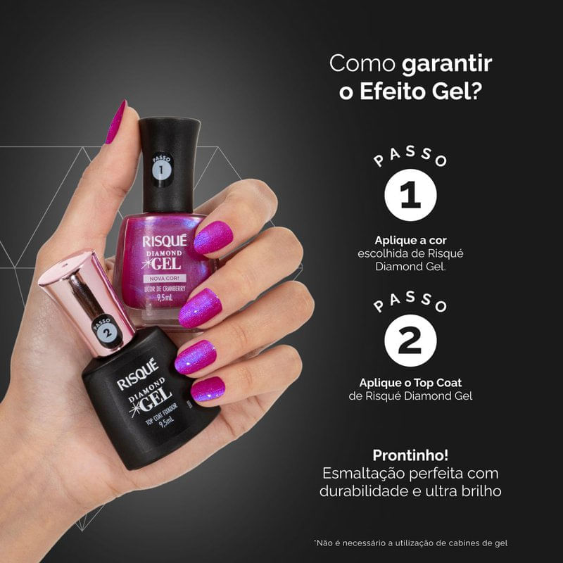 Esmalte Risqué Diamond Gel Licor de Cranberry | Brilho e Duração