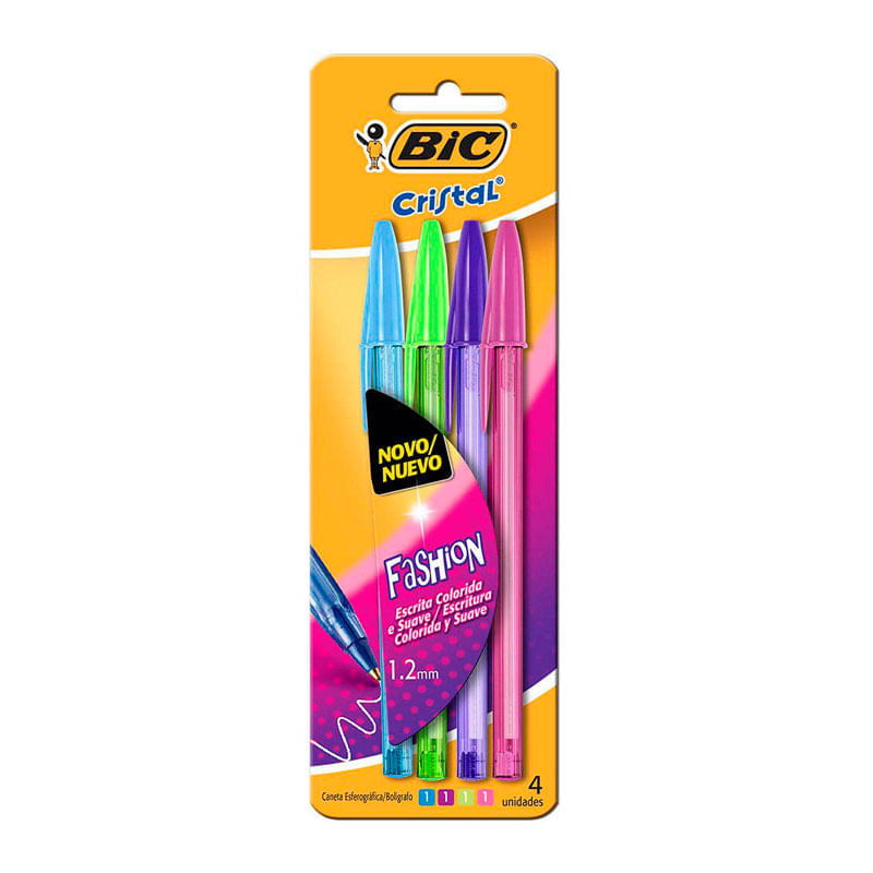 Kit Caneta Esferográfica Bic Cristal Fashion 4 Unidades - Drogal