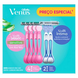 Kit Aparelho de Depilar Gillette Venus Suave Sensitive 4 Unidades + Aparelho de Depilar Gillette Venus Íntima 2 Unidades