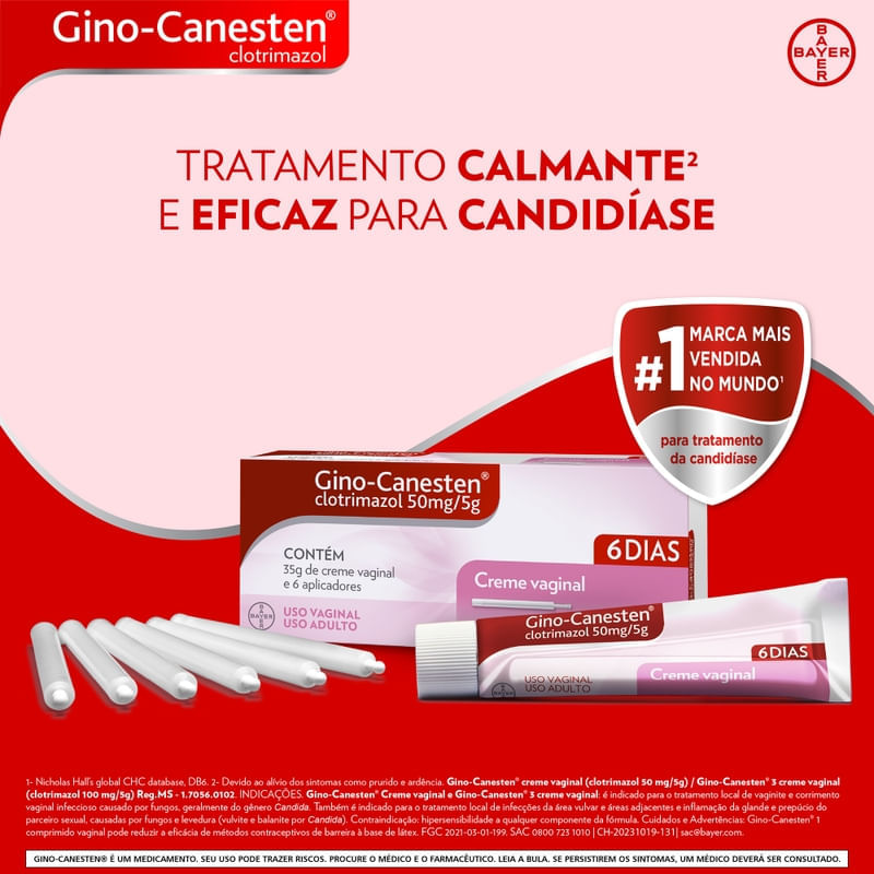 Creme Gino-Canesten 50mg/5g + Aplicadores: Como Usar, Preço