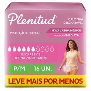 Calcinha Descartável Plenitud Escapes de Urina Moderados P/M 16 Unidades