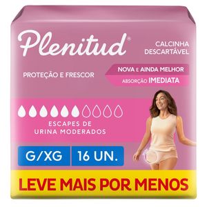 Calcinha Descartável Plenitud Escapes de Urina Moderados G/XG 16 Unidades