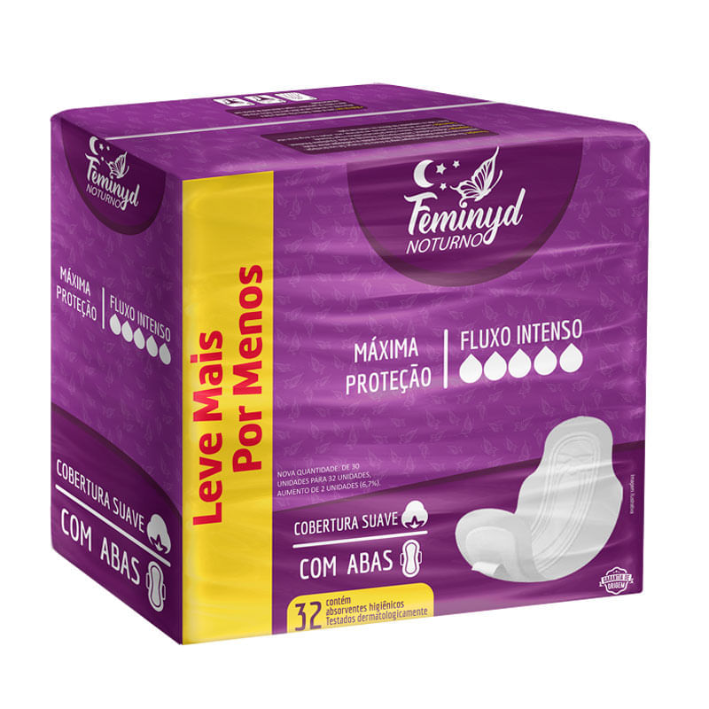 Absorvente Feminyd Noturno Cobertura Suave com Abas 30 Unidades