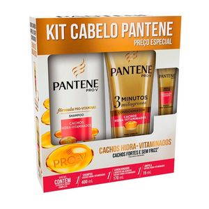 Kit Pantene Cachos Hidra-Vitaminados Shampoo 400ml + Condicionador 3 Minutos Milagrosos 170ml + Ampola Hidratação Intensiva 15ml