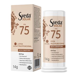 Protetor Solar Facial Sveda Stick Multifuncional FPS75 Escuro 14g