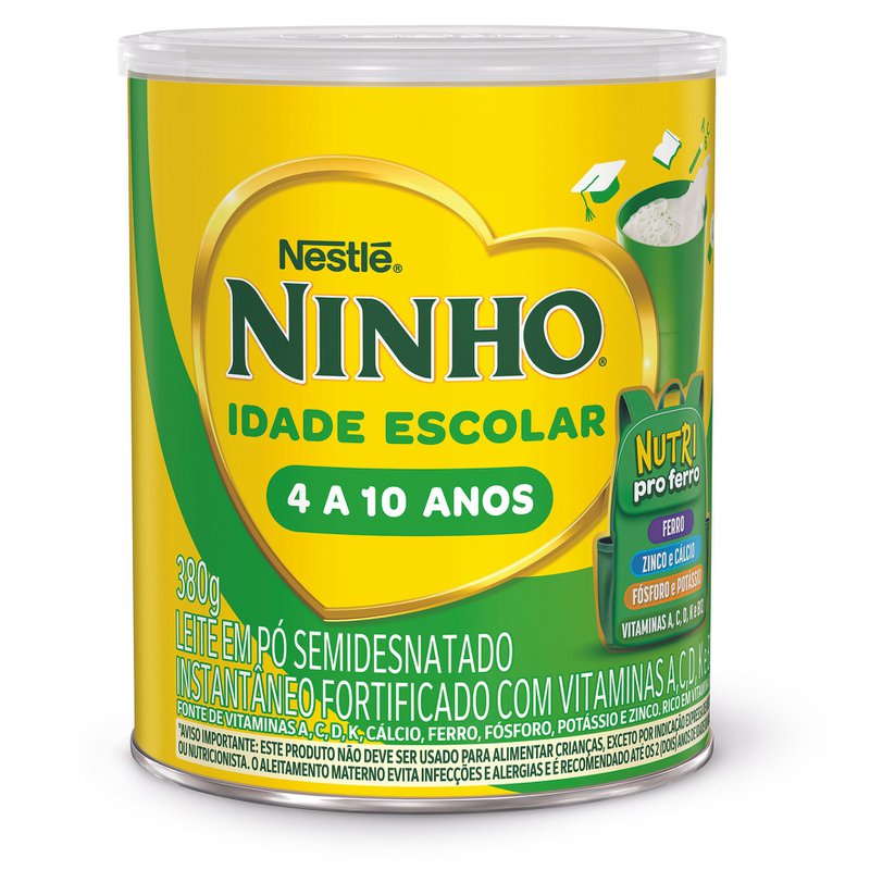 Encontraproduto.com.br - Leite em Pó Semidesnatado Ninho Idade Escolar 4 a 10 Anos 380g