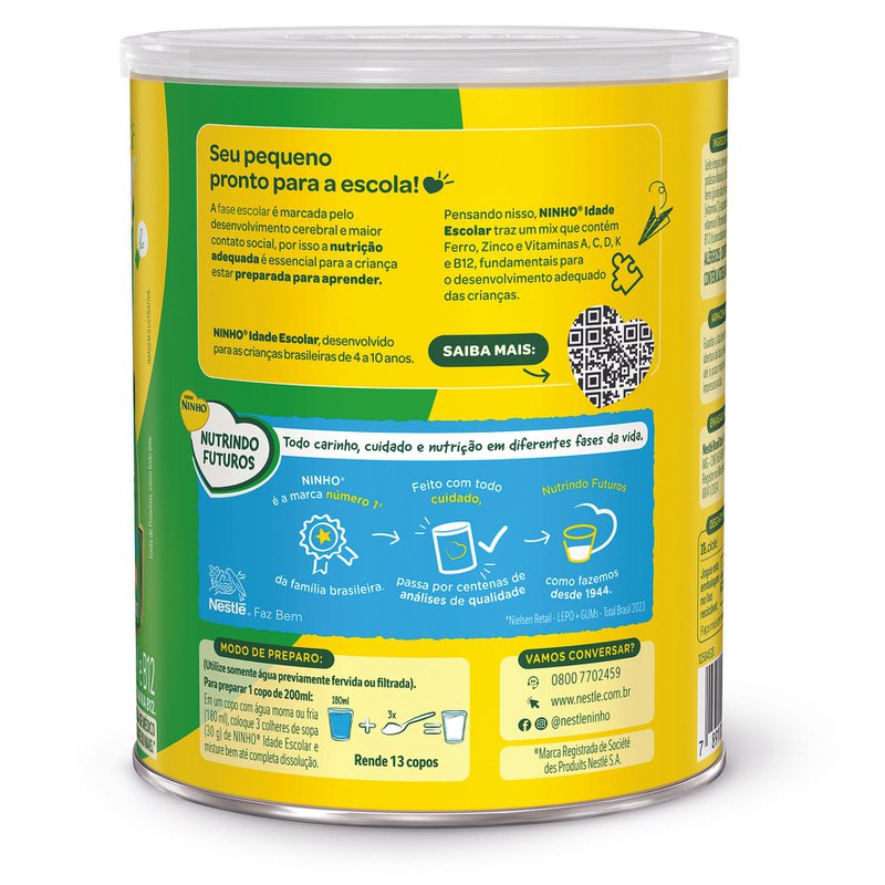 Encontraproduto.com.br - Leite em Pó Semidesnatado Ninho Idade Escolar 4 a 10 Anos 380g