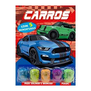 Livro Infantil para Colorir e Brincar Carros com 5 Miniaturas 1 Unidade