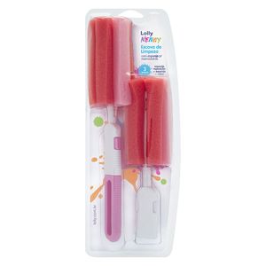 Escova de Limpeza Para Mamadeira Lolly Esponja Rosa