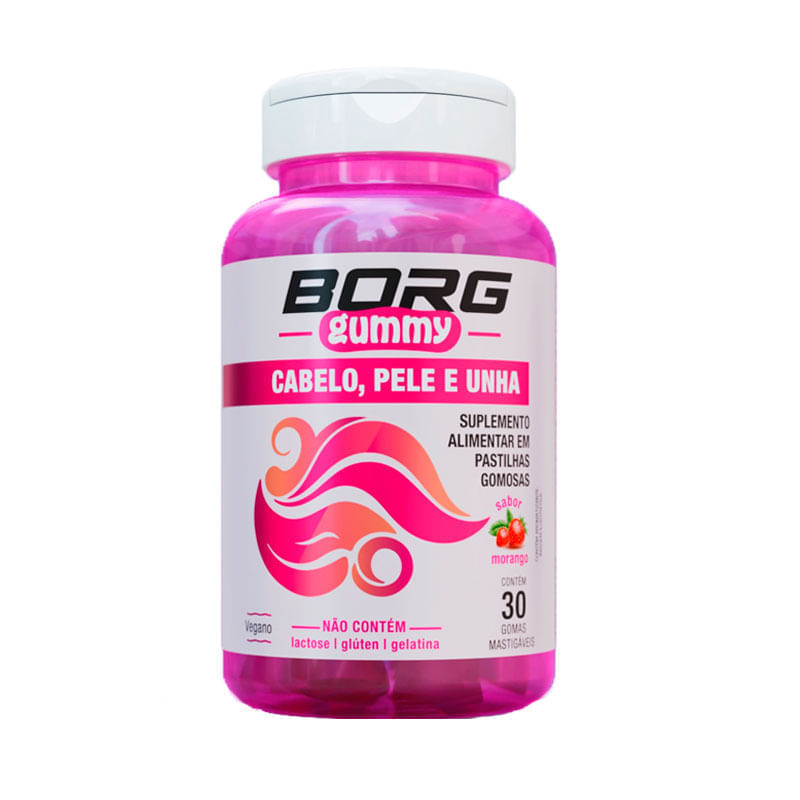 Borg Gummy Cabelo, Pele e Unha Sabor Morango | Encontre na Drogal