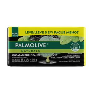 Kit Sabonete em Barra Palmolive Naturals Sensação Purificante Argila Preta e Óleo de Eucalipto 6 Unidades de 85g Cada
