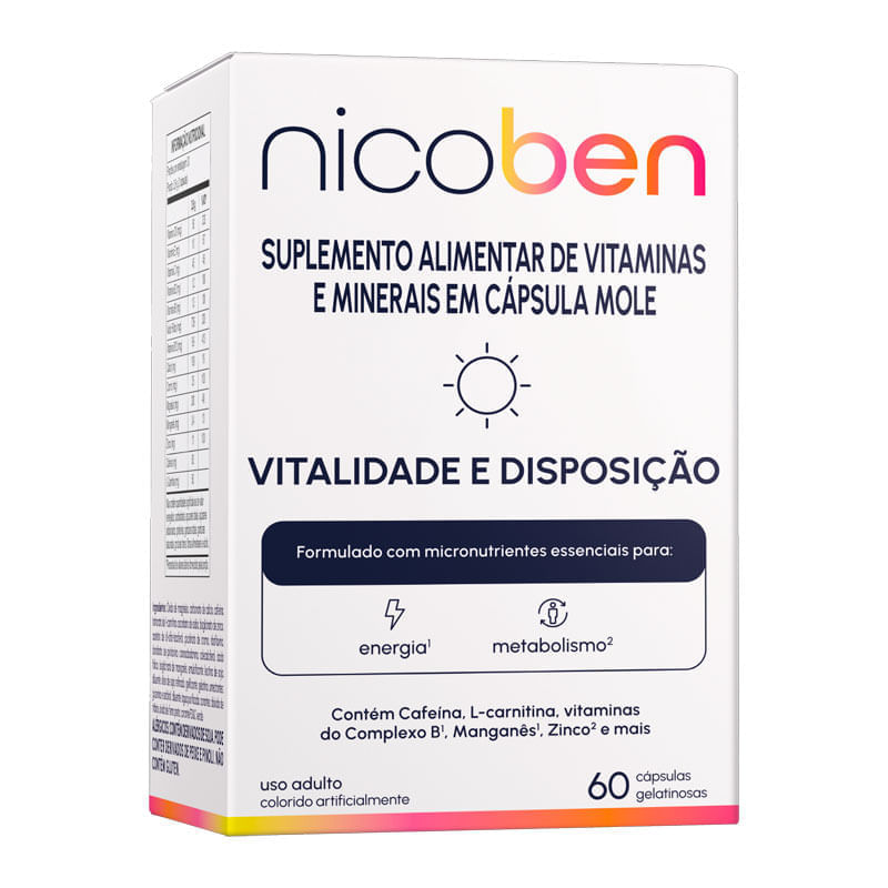 Suplemento Alimentar Nicoben Vitalidade e Disposição 60 Cápsulas Gelatinosas