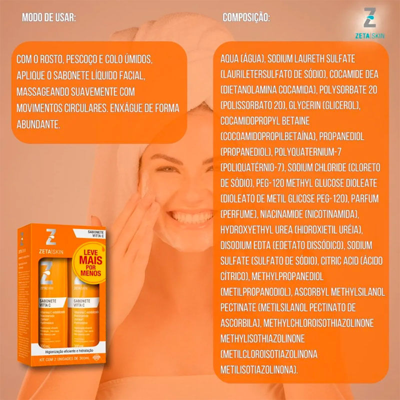 Kit Sabonete Facial Zeta Skin Vitta C 2 Unidades 300ml - Drogal