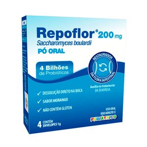 Repoflor 200mg Pó Oral Sabor Morango 4 Envelopes