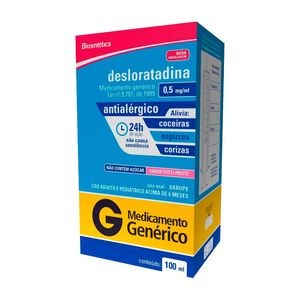 Antialérgico Desloratadina 0,5mg/ml Biosintética Sabor Tutti-Frutti 100ml + Seringa Dosadora
