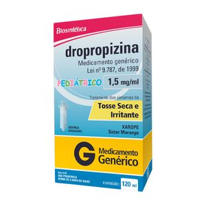 Dropropizina 1,5mg/ml Biosintética Xarope Pediátrico Solução Oral Sabor Morango 120ml + Seringa Dosadora