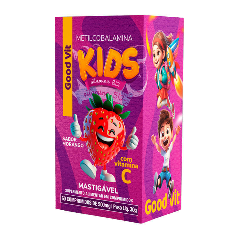 Kids Vitamina B12 Sabor Morango C/60 Comprimidos Mastigaveis - Good Vit