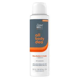 Desodorante Corporal Aerosol para Peito, Partes íntimas, Pés e Mais Dove Men All Body Deo Shea Butter & Cedar 150ml