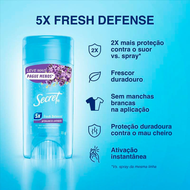 Desodorante Stick Gel Secret pH Lavender 73g: 5x Mais Proteção