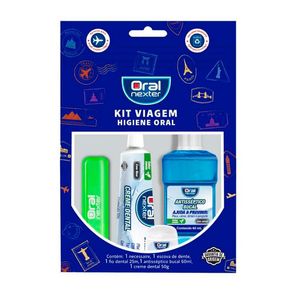 Kit Viagem Oral Nexter 1 Necessaire + 1 Escova de Dente + 1 Fio Dental 25m + 1 Antisséptico Bucal 60ml + 1 Creme Dental 50g