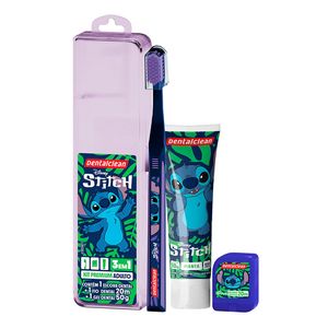 Kit Premium 3 em 1 Adulto Escova Dental Dentalclean Stitch 1 Unidade + Fio Dental 50m + Gel Dental 50g