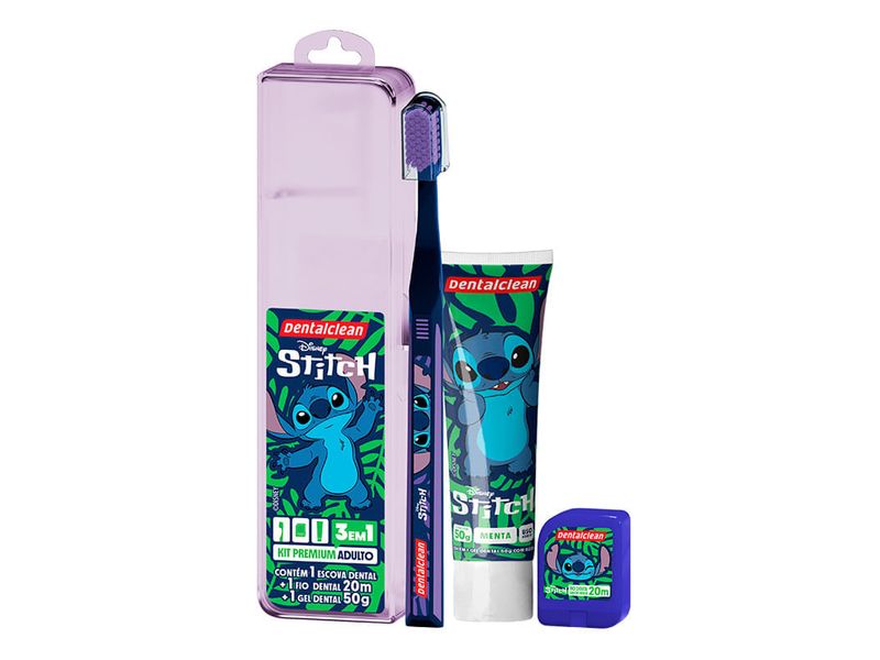 kit-premium-3-em-1-escova-dental-adulto-dentalclean-stitch-1-unidade--fio-dental-50m--gel-dental-50g-farmacia-online-drogal