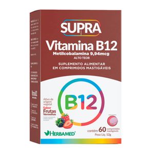 Suplemento Alimentar Supra Vitamina B12 Sabor Frutas Vermelhas 60 Comprimidos Mastigáveis